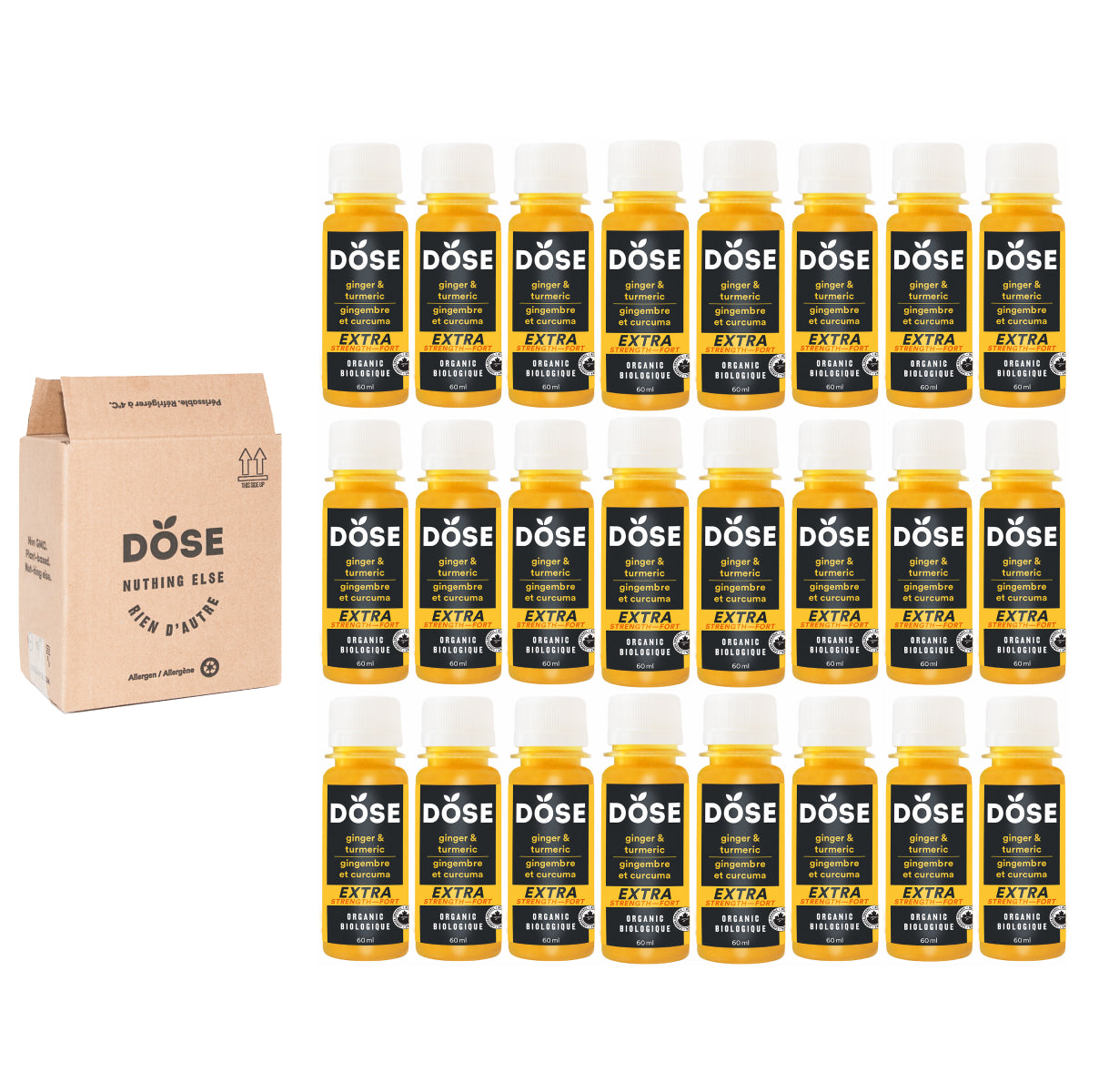 GINGER & TURMERIC EXTRA STRENGTH - 24 organic cold pressed shots 60ml