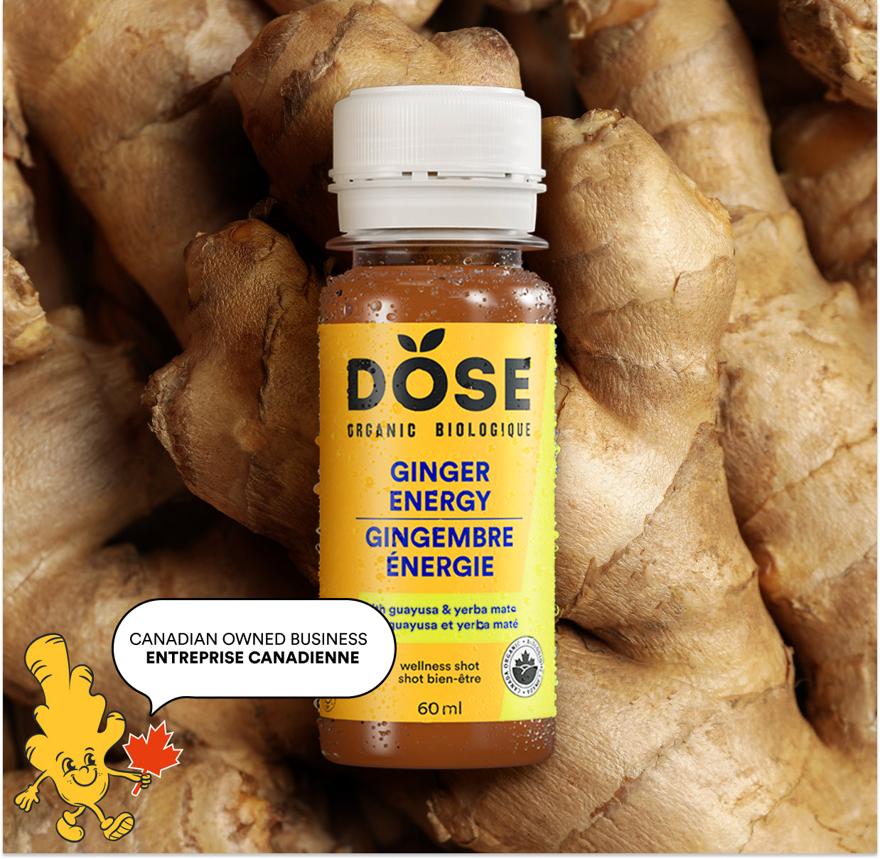ENERGY 60ml - GINGER LIME &amp; GUAYUSA - cold-pressed shot