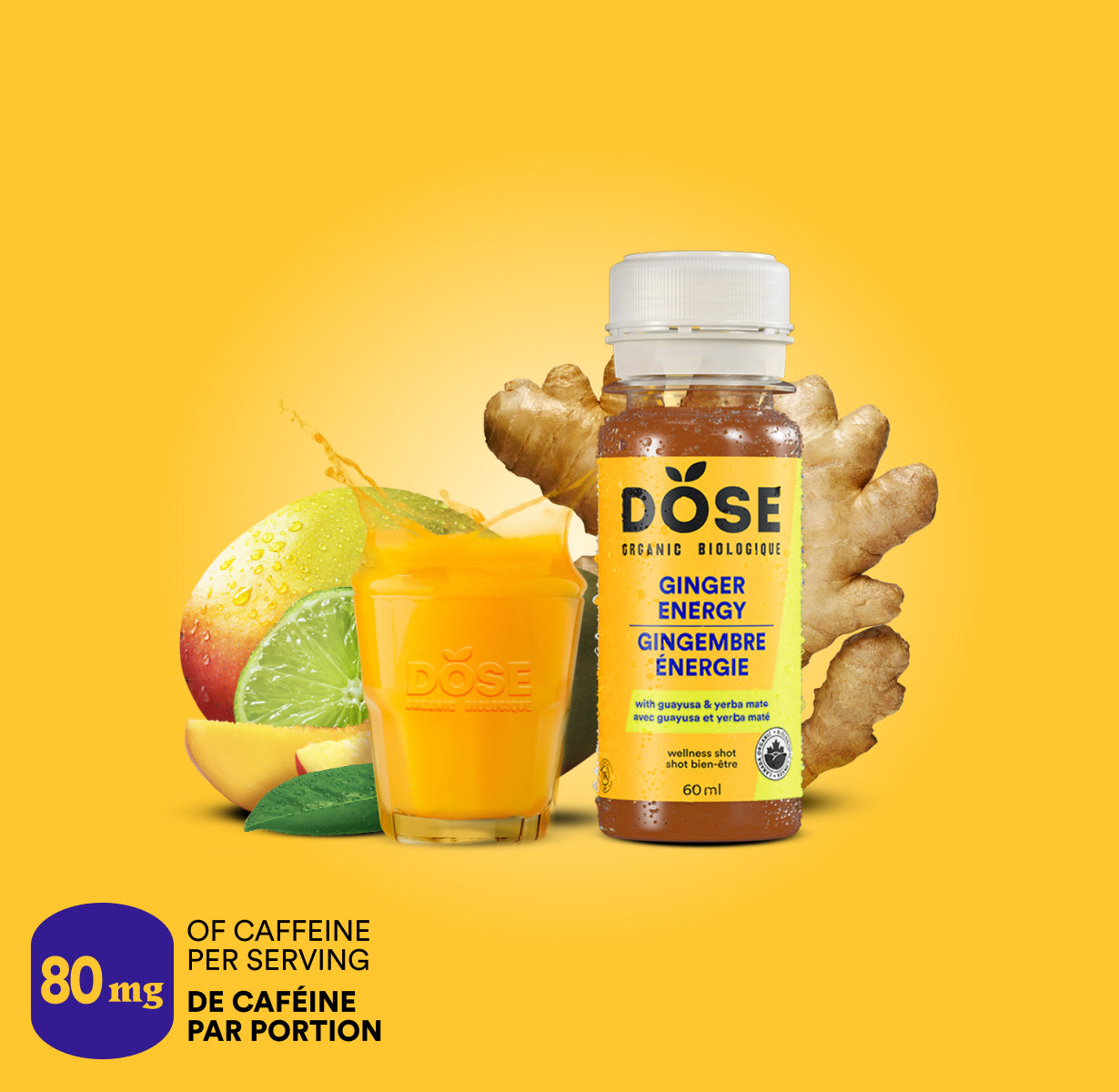 ENERGY 60ml - GINGER LIME &amp; GUAYUSA - cold-pressed shot