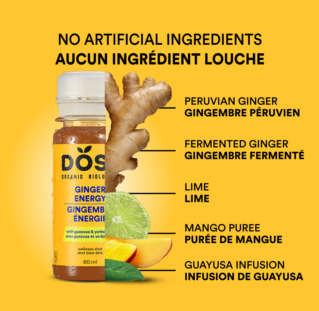 ENERGY 60ml - GINGER LIME &amp; GUAYUSA - cold-pressed shot
