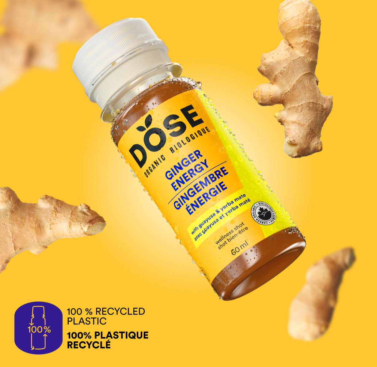 ENERGY 60ml - GINGER LIME &amp; GUAYUSA - cold-pressed shot