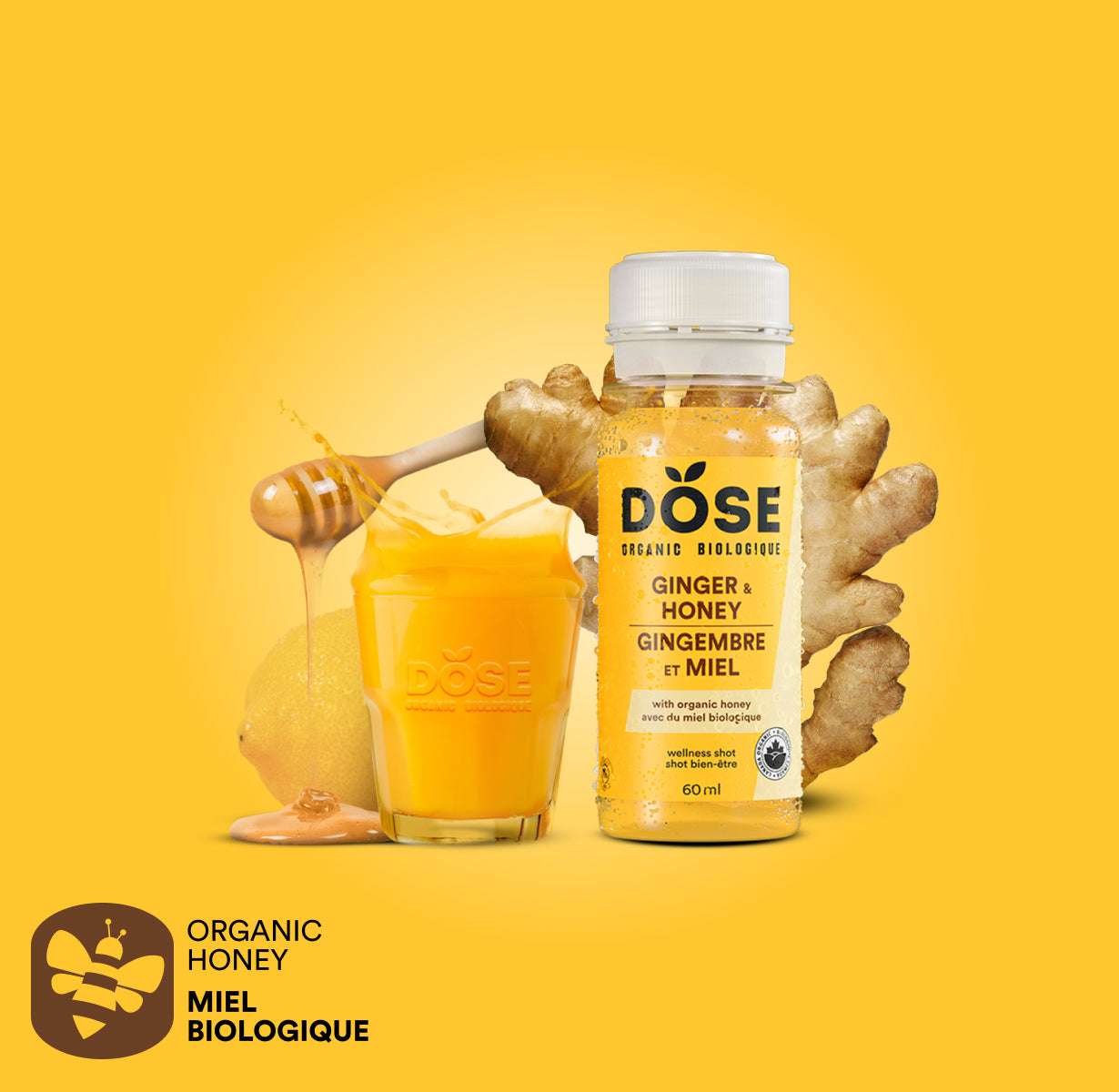 GINGER &amp; HONEY - organic cold-pressed shots 60ml