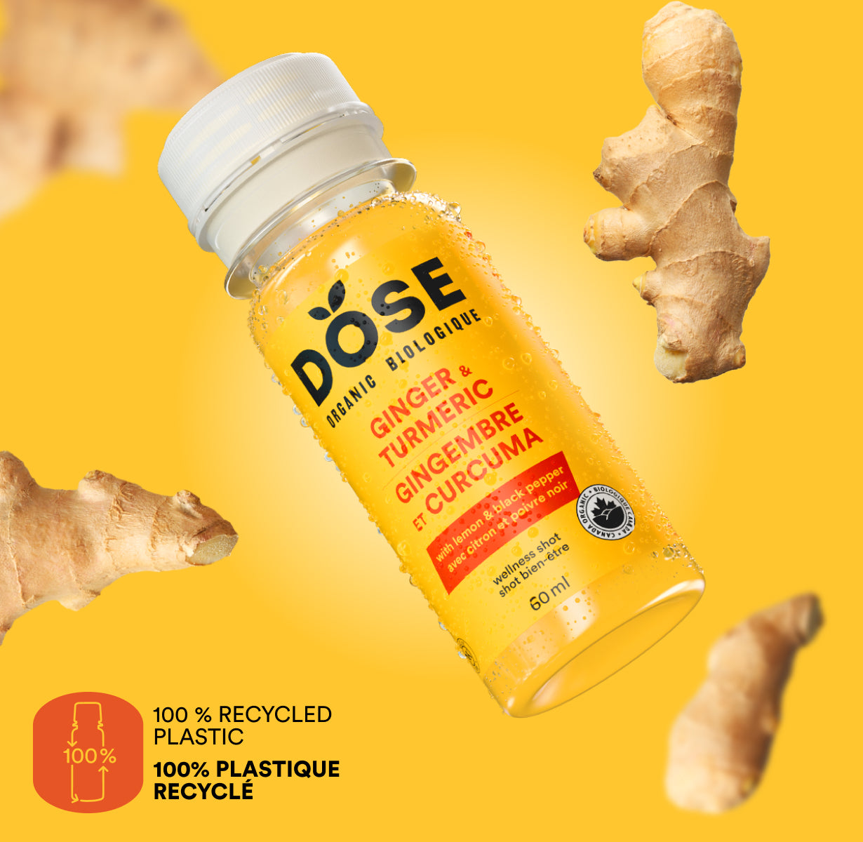 GINGER &amp; TURMERIC 60ml - Organic cold pressed shot