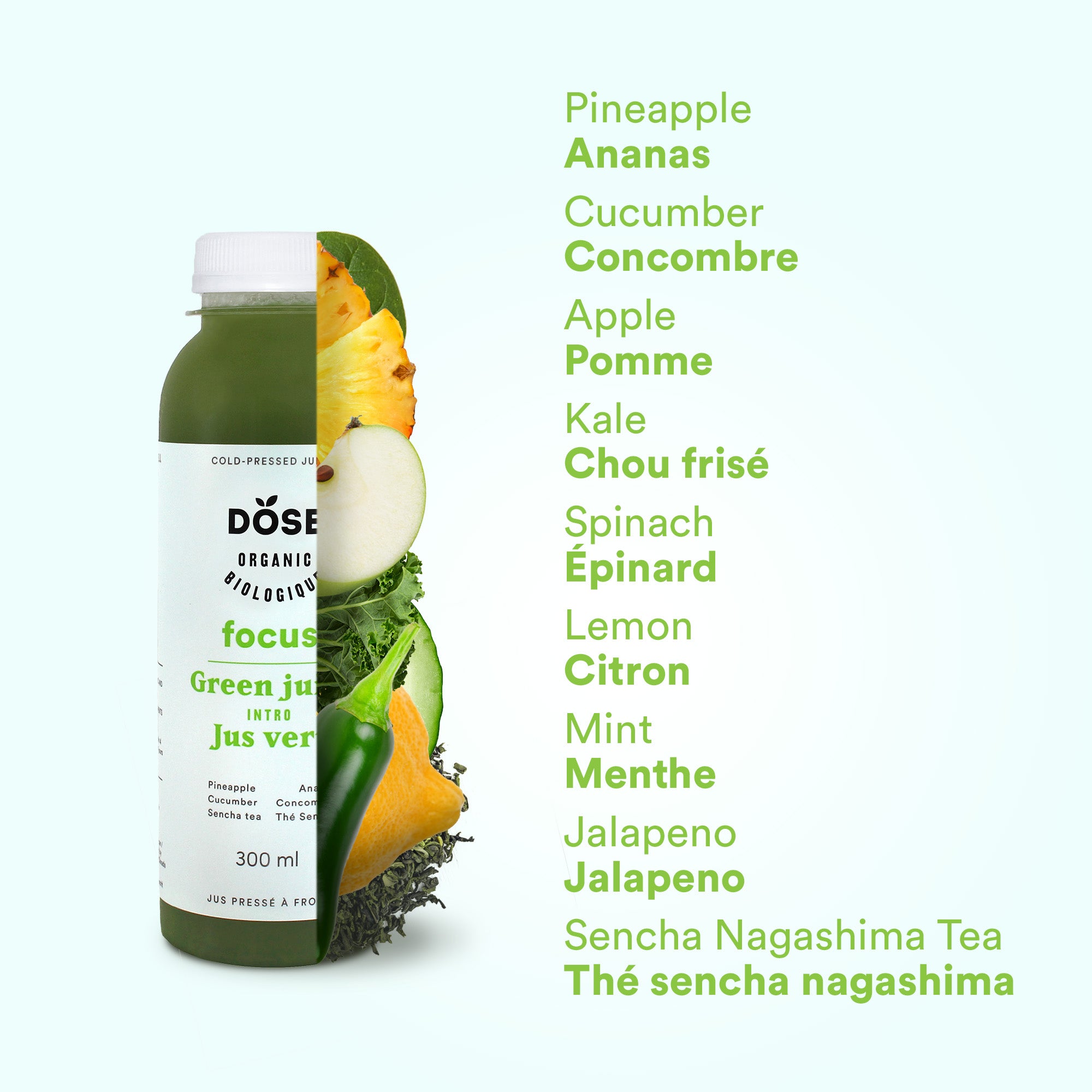 DISCOUNTED PACK - FOCUS 300ml - 10 Organic cold pressed juices
