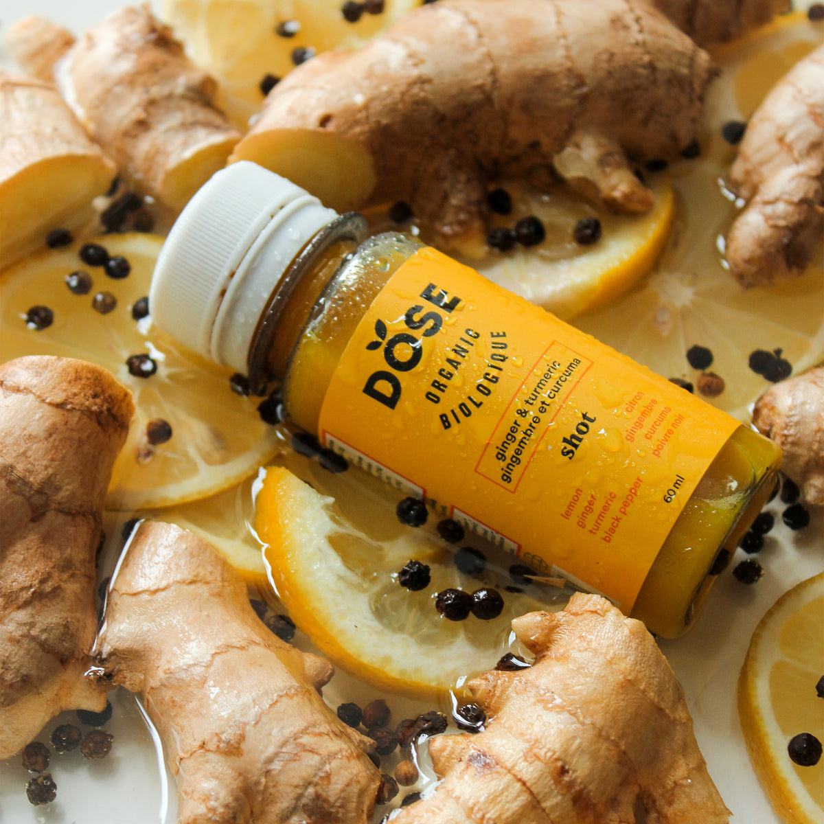Dose Organic Ginger & Turmeric Daily Booster GINGER & TURMERIC 60ml - Organic cold pressed shot - Dose Juice
